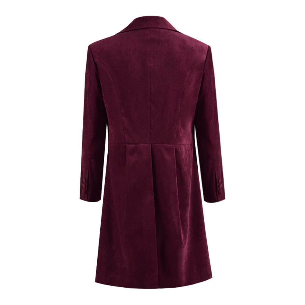 Fourth 4th Doctor Velvet Trench Coat Burgundy Dr. Cosplay Costume